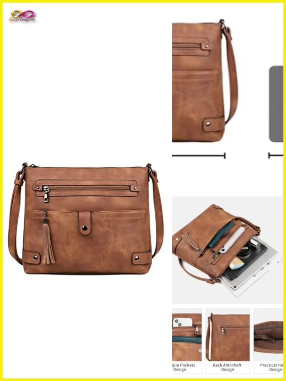 Faux Leather Large Crossbody Bag with Multi Pockets Shoulder Bag
